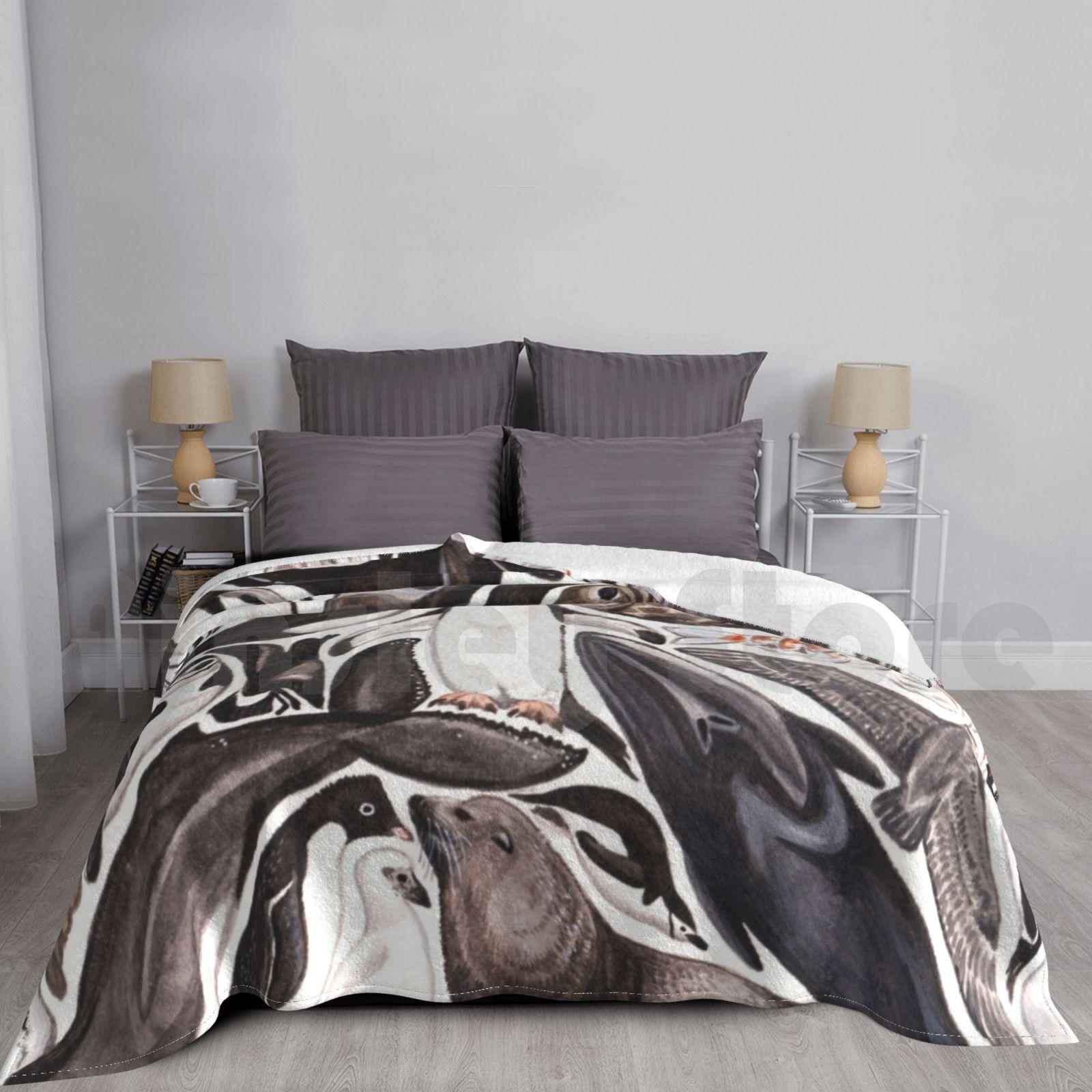 Blanket Antarctic Wildlife 240 Antarctic Wildlife Penguins Antarctica Seals Whales Krill Size: 75*100cm, Weight: 230 GSM