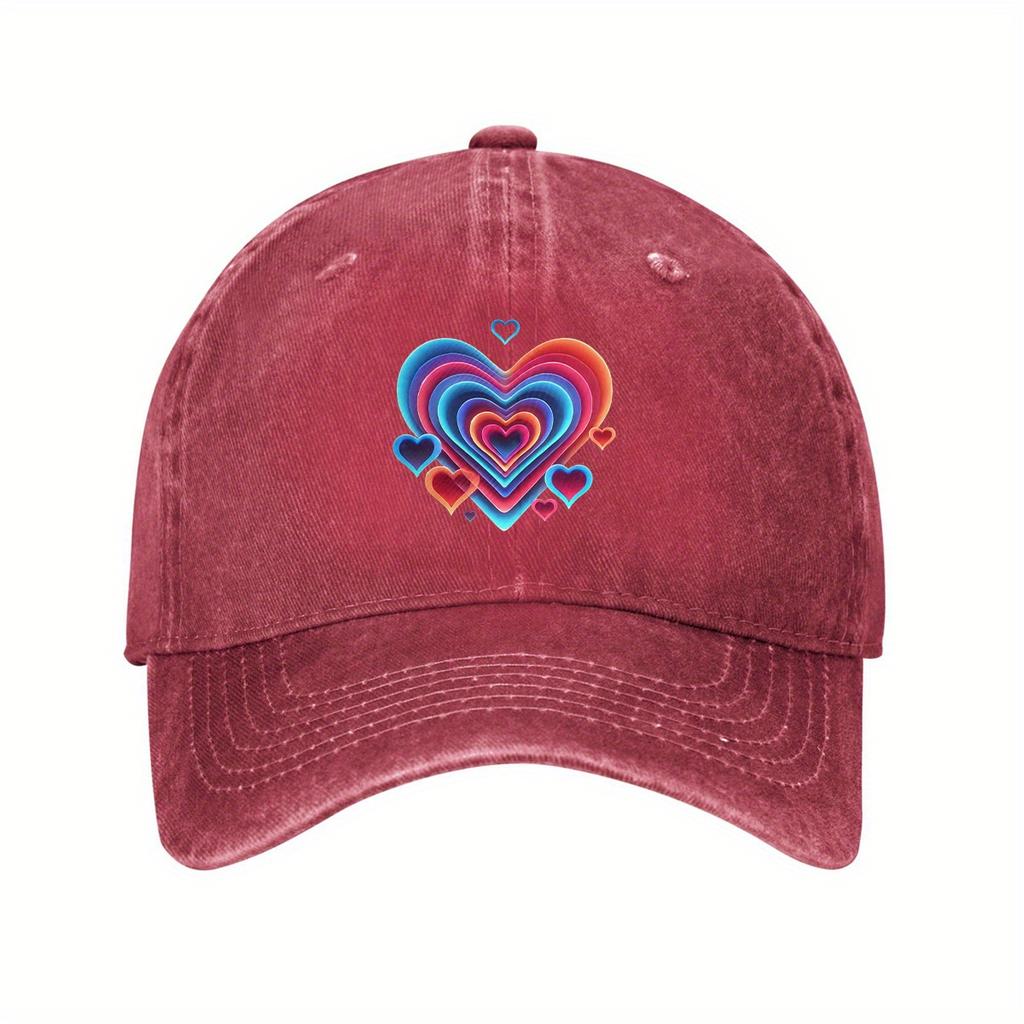 Vibrant Layered Heart Baseball Cap Unisex Adjustable Polyester Dad Hat Casual Outdoor Cap