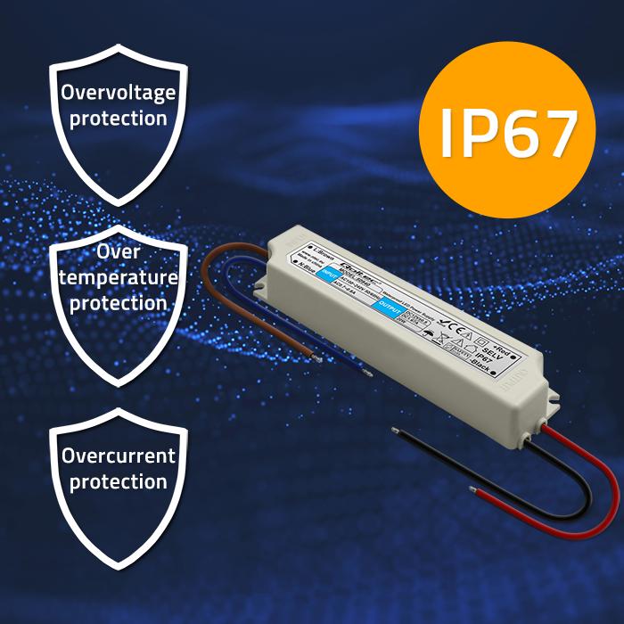 Qoltec LED Impulse Power Supply IP67 | 20W | 12V | 1.6A | Waterproof | White