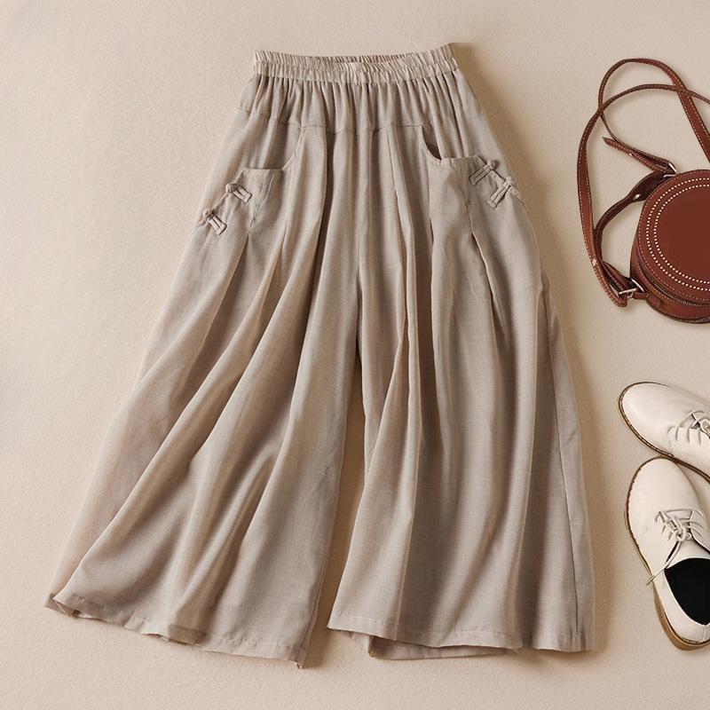 

Летние свободные однотонные хлопковые льняные укороченные брюки с эластичным поясом для женщин, женские брюки 2XL хаки