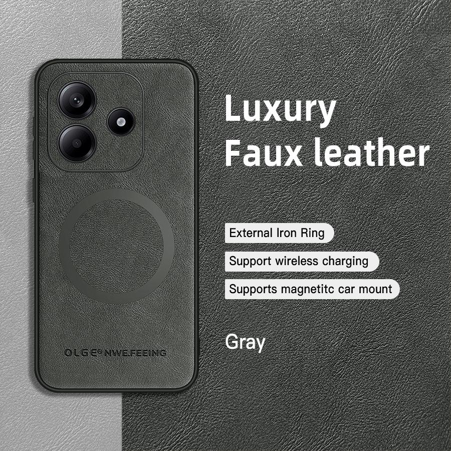 

For Redmi Note 14 14 Pro 14 ProPlus Leather Magnetic Ring Soft Edge Anti-Drop Anti-Fingerprint Phone Case Note 14 ProPlus сірий