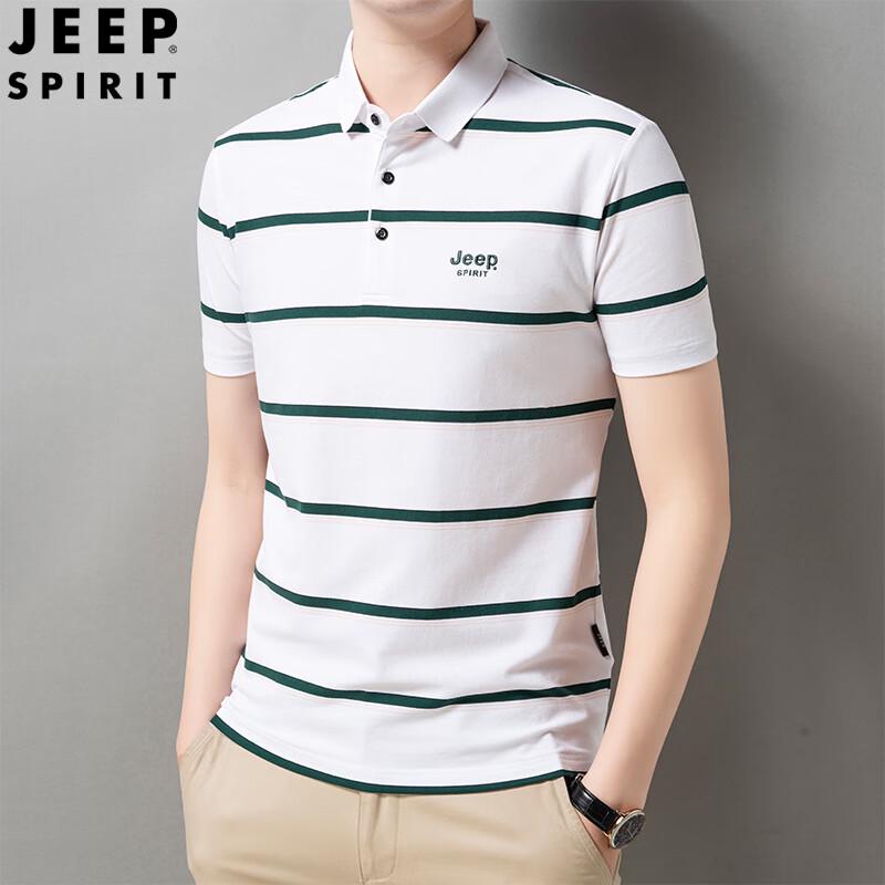

JEEP SPIRIT Men s Casual Striped Short Sleeve Polo Shirt L