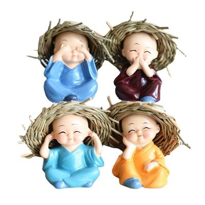 4 szt. Piękny mały mnich Kungfu Budda Maitreya rękodzieło z żywicy mnich