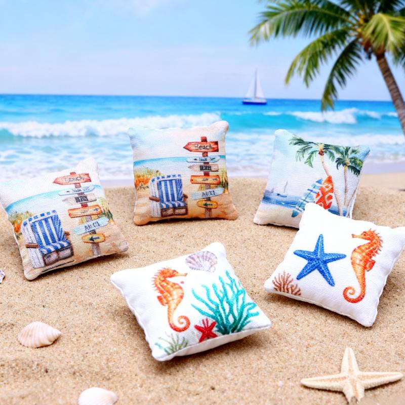 3Pcs Dollhouse Mini Summer Ocean Beach Pillow Model Toys Miniature Home Scene Sofa Ornament Doll House Accessories