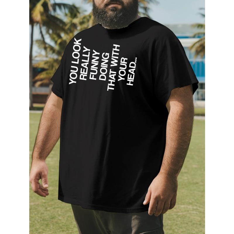European Size Men's Plus Size Funny  T-Shirt - Oversized Loose Fit Casual Summer Short Sleeve Round Neck Tee, Breathable Big & Tall Top