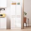 ArmadioDispensa da Cucina, Armadio Alto Bianco Lucido, 4 Ante, Design Frigorifero, Ripiani Regolabili in Altezza, Maniglie in Metallo, 76x42x180cm