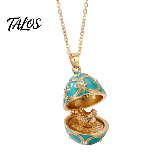 Talos Openable Egg Pendant Necklace, Cubic Zirconia Heart Retro Box Jewelry Gift for Girlfriend Wife Mom