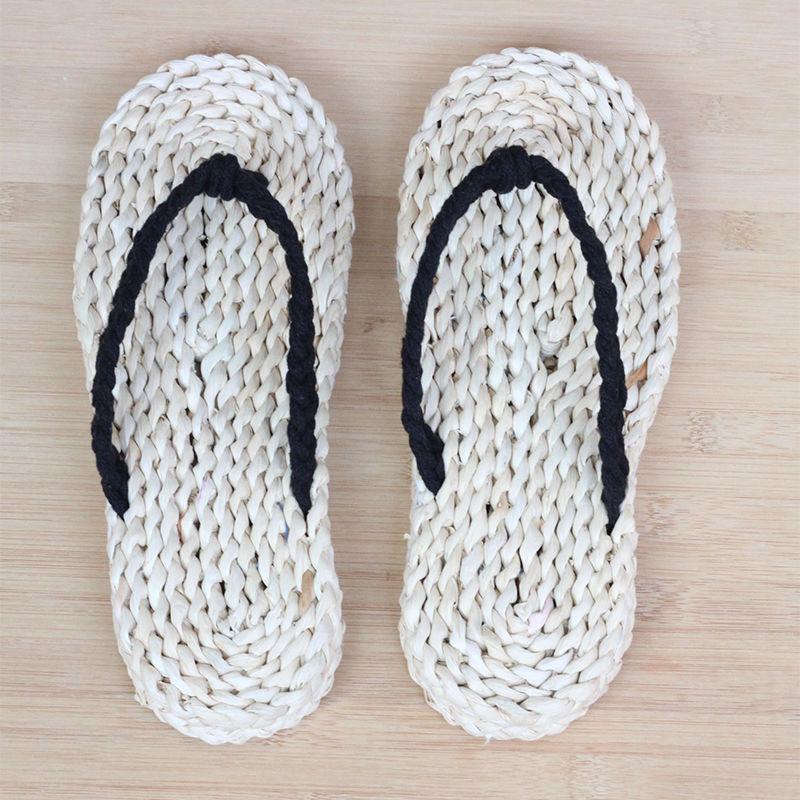 Vintage Straw Woven Shoes for Men Women Light, Breathable, Pure Hand Woven Flip-Flops Men Size 35-44 Slides Casual Beach Shoes