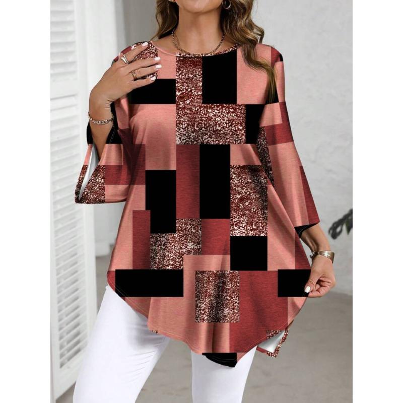 Loose Women Tunic Denim Floral Graphic 3/4 Sleeve With Pockets