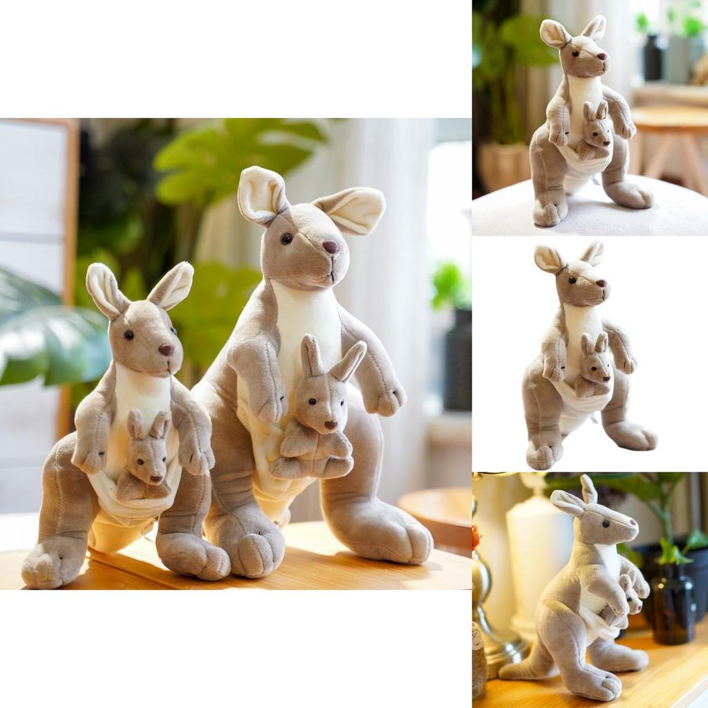 Simulierte Beige Mutter-und-Kind-Känguru-Puppe Plüschtier für Kinder Geschenk und Trost