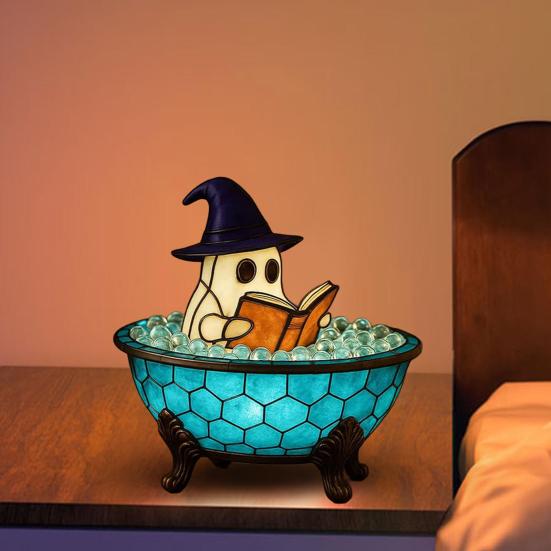 Ghost Bubble Bath Lamp Halloween Ghost Night Light Color-Changing Ghost-Themed Bathtub Accent Lamp for Bathroom Decor