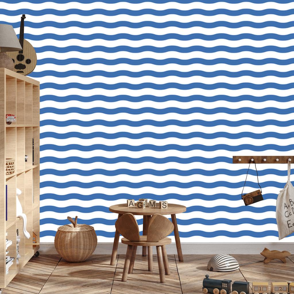 Striped Wallpaper White, Blue and Azure for Living Room and Bedroom 50x1000