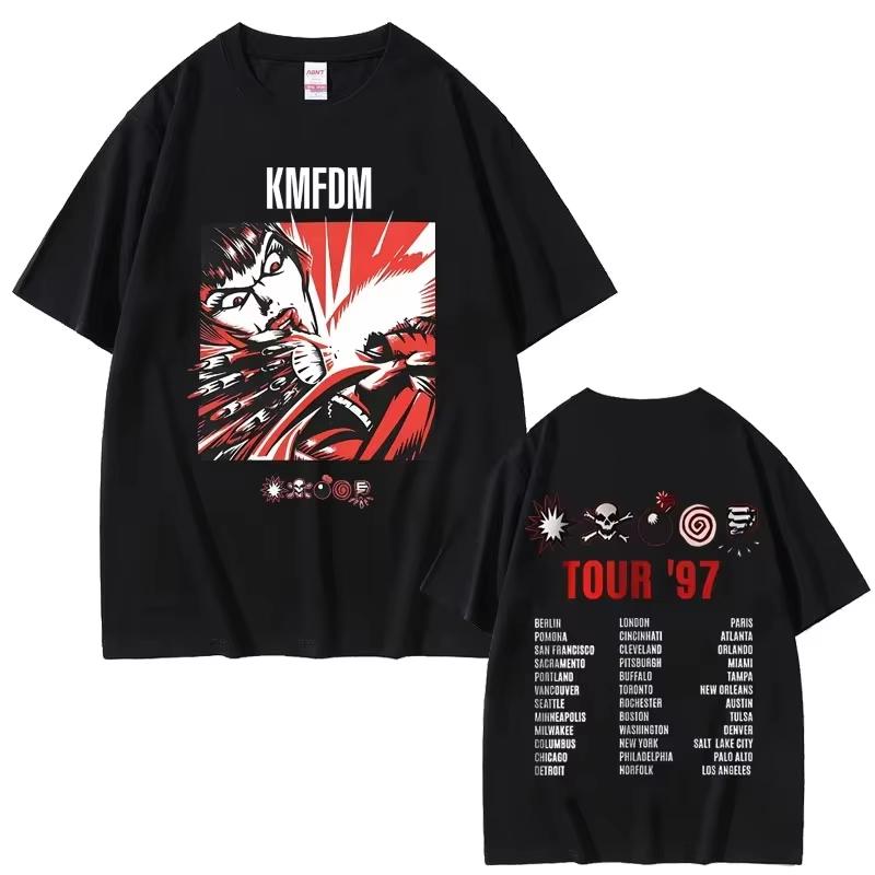 Rock Band Kmfdm Tour 97 Graphic Print Tshirt Summer Unisex Unisex Vintage Gothic Punk Streetwear Male Casual Pure Cotton