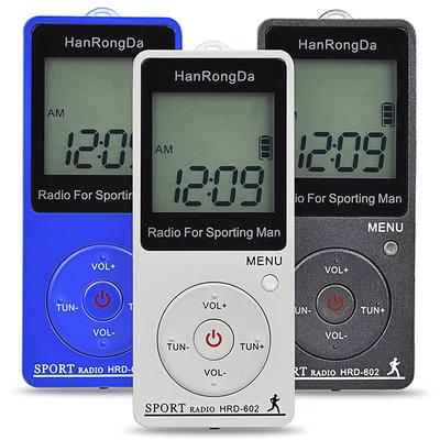 HRD 602 Portable Radio Receiver FM AM Radio LCD Display Lock Button Pocket Radio with Earphone Sports Pedometer