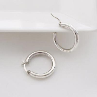 Classic Bold Hoop Ring Earrings 25mm Daily Silver Earrings