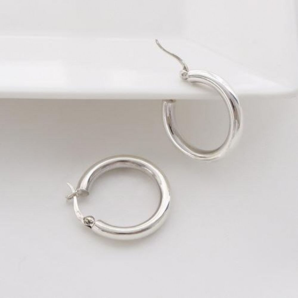 Classic Bold Hoop Ring Earrings 25mm Daily Silver Earrings