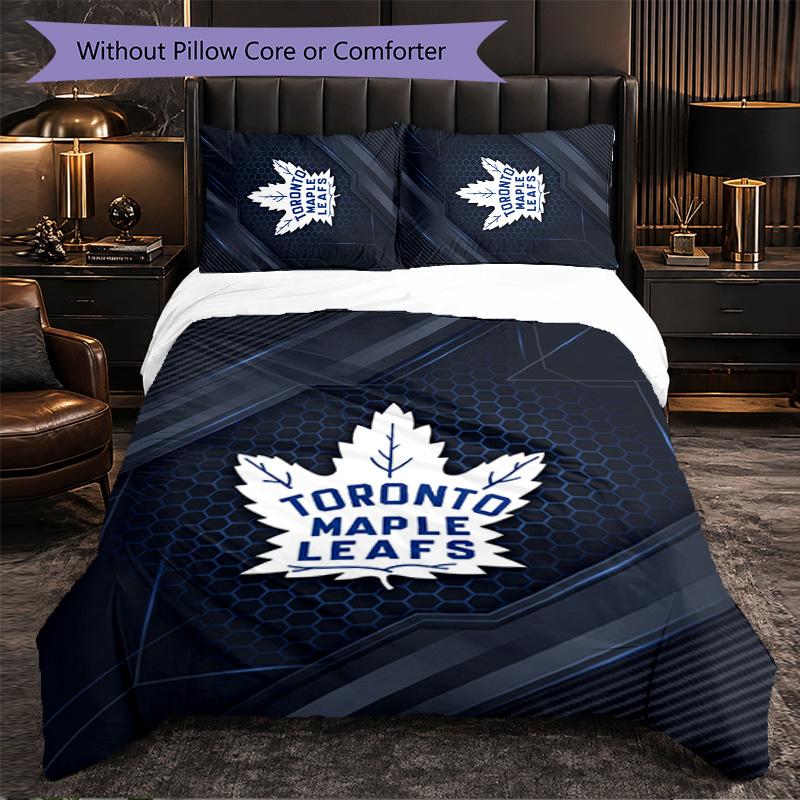 Toronto Maple Leafs Pattern Microfiber 3Pcs Bedding Set Decor Duvet Cover Set For Bedroom Home Use