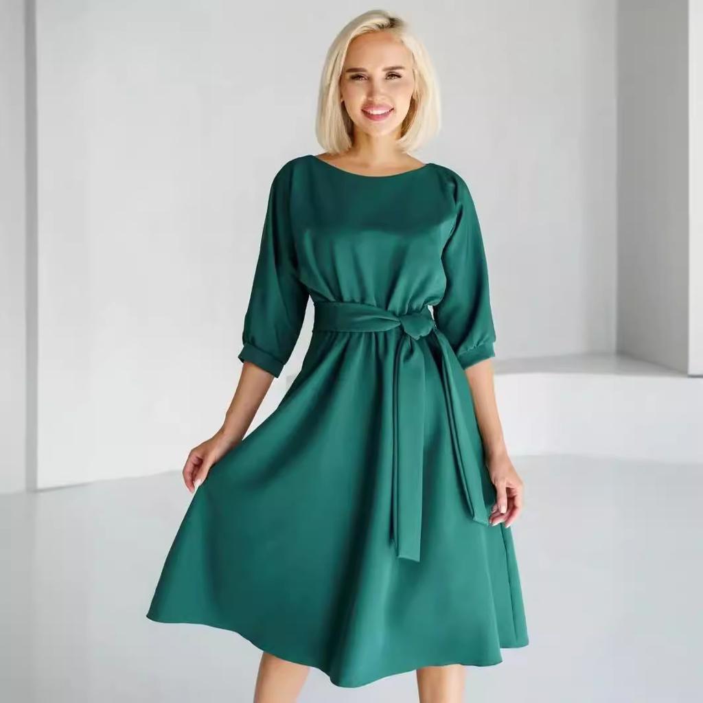 Women's Spring and Summer New Fashionable and Casual Seven Sleeve Waist Slimming Dress