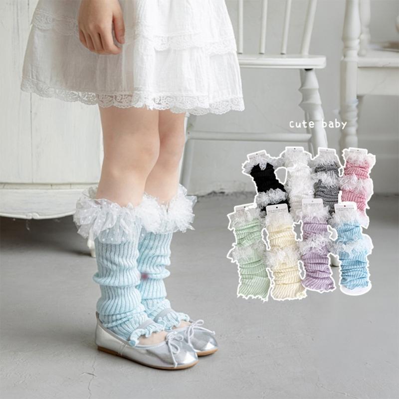 Breathable Cotton Lace Socks for Kids Age 3-13 Years Soft & Comfortable Elastic Leg Warmer with Dot Tulle