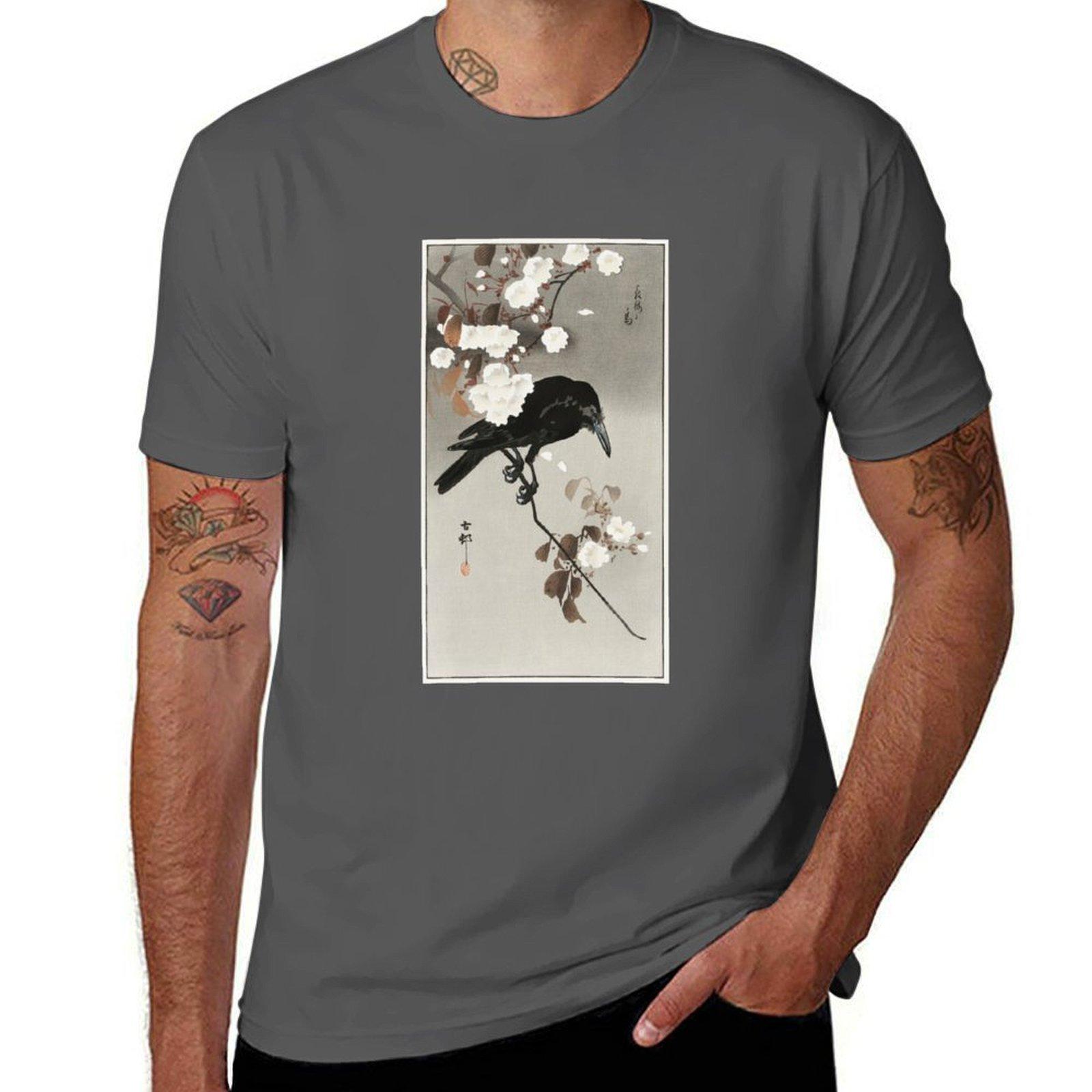 

Crow and cherry blossom by Ohara Koson T-Shirt funny t shirts cotton t shirt man casual T-Shirt 4XL