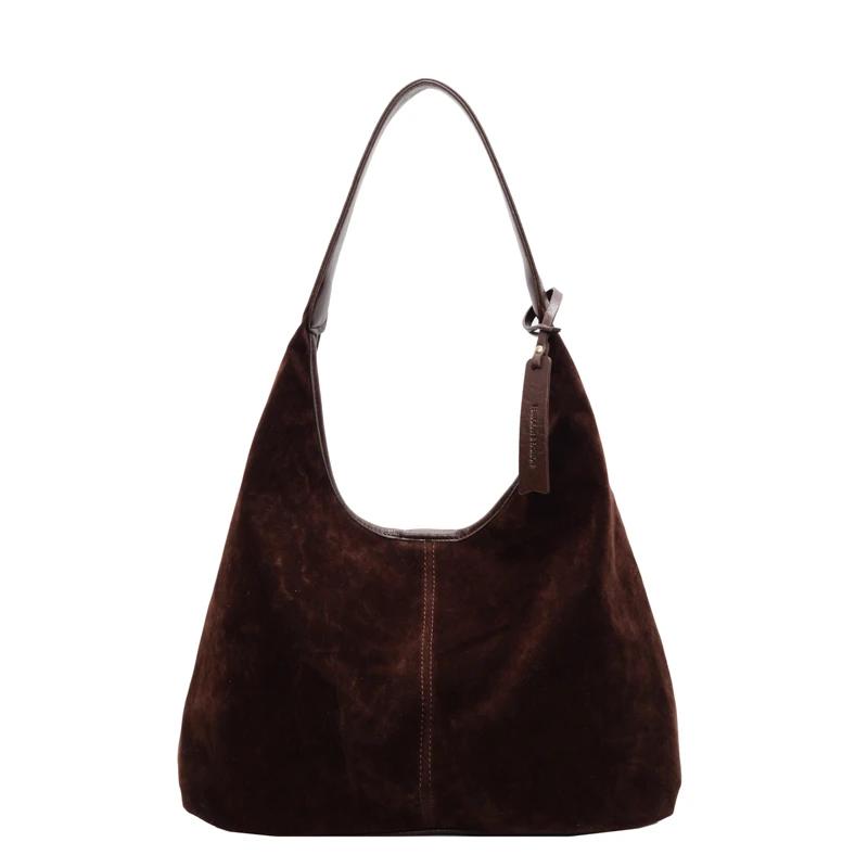 High Quality Solid Colors Faux Suede Retro Zipper Women's Shoulder Bag Fashion Large Capacity Sweet Commute Versatile Tote Bag