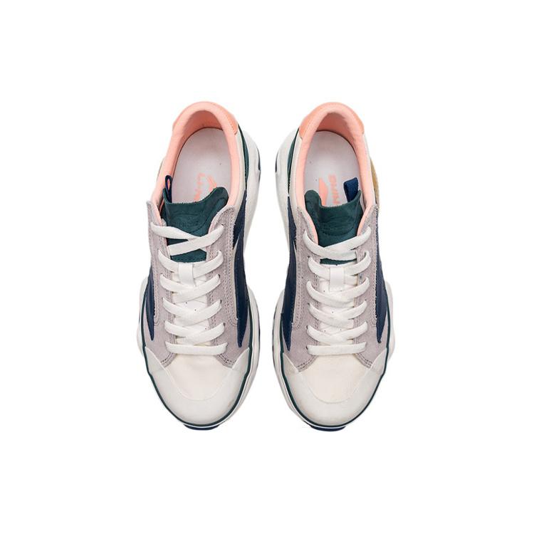 Li Ning Wave Slip Resistant Abrasion Resistant Low top Casual Shoes Women's White Blue Pink AGCP378-3