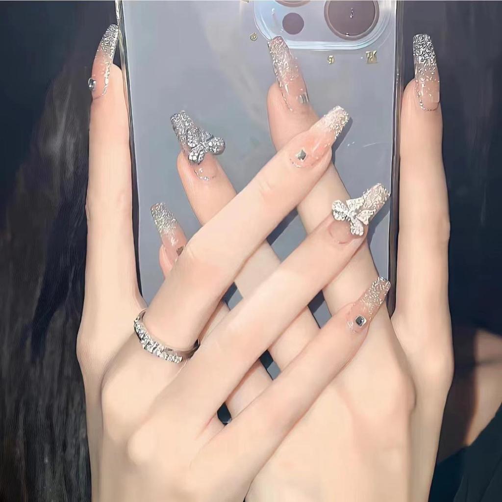 Simple French Gradient Detachable Press-On Nails: Short, Whitening False Nail Tips.