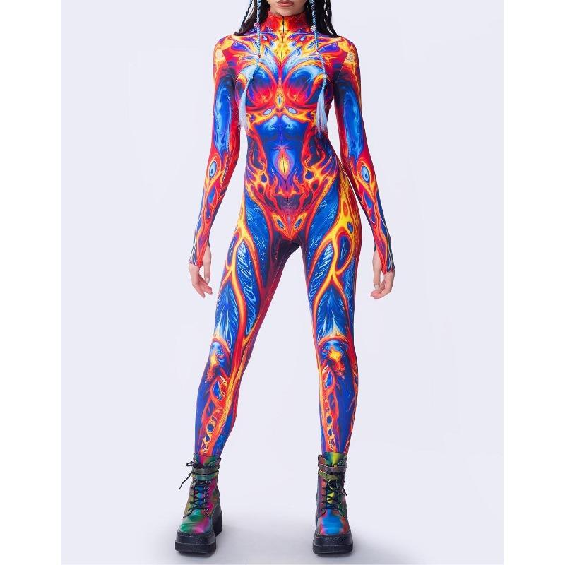 Unisex Cyber Punk 3D Digital Printing Halloween Party Role Play Outfit Women Men Cosplay Costume Carnival Jumpsuit