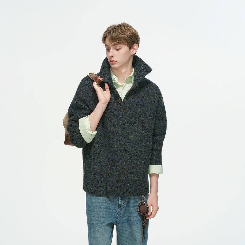 

Dream Made Old Money Style New Rich High-Neck Sweater for Men, Autumn and Winter Thick Knit Sweater for Layering Dark gray XL