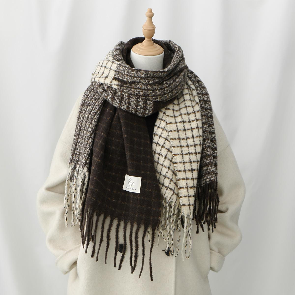 

Korean Plaid Scarf Winter Warm Thick Long Tassel Shoulder Shawl Double-Sided Scarf Couple Neck Warmer Large Size Checkered Scarf