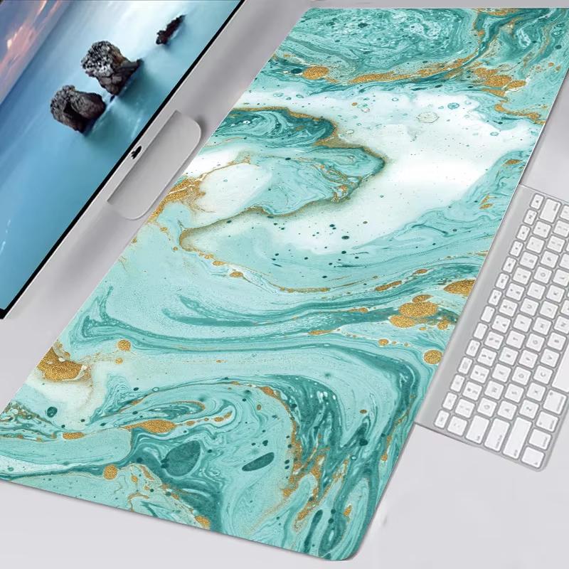 Ocean Blue Marble Pattern Desk Mat Waterproof Nonslip Extended Mouse Pad