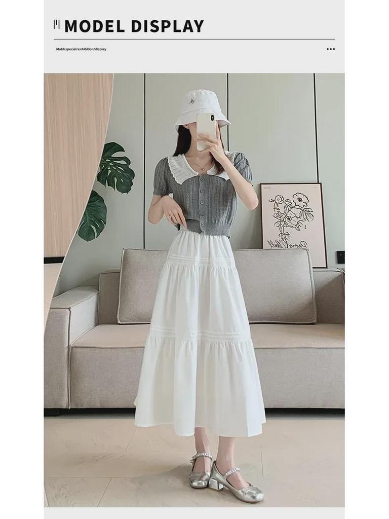 Witte Hoge Taille Slim Midi Rok - Koreaanse Stijl, Zoet & Elegant