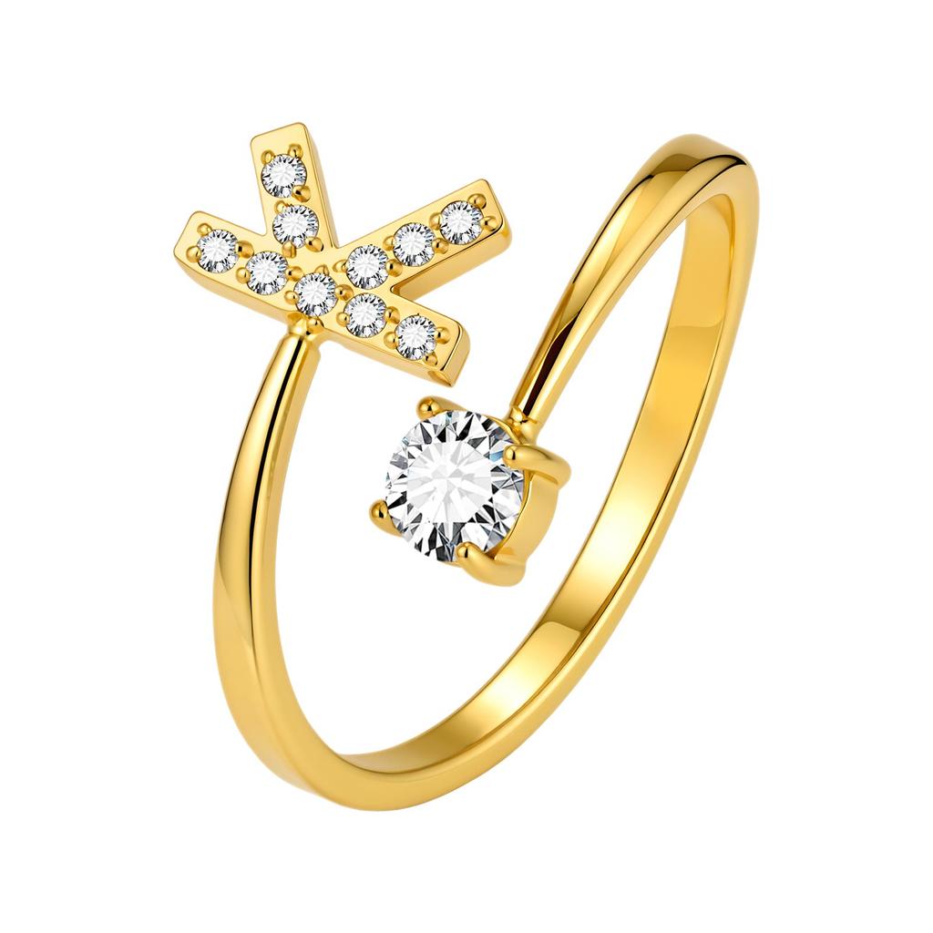 Chic Zircon Initial A-Z Letter Rings for Women Girls Adjustable Opening Ring Name Alphabet Female Wedding Fashion Jewelry Gift