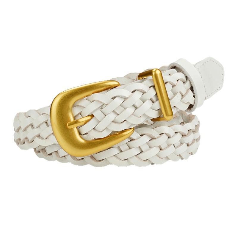 Belt for Women's Head Layer Cowhide Pin Buckle Fashion Casual Knit Pure Cowhide Belt Middle Aged and Young Trousers