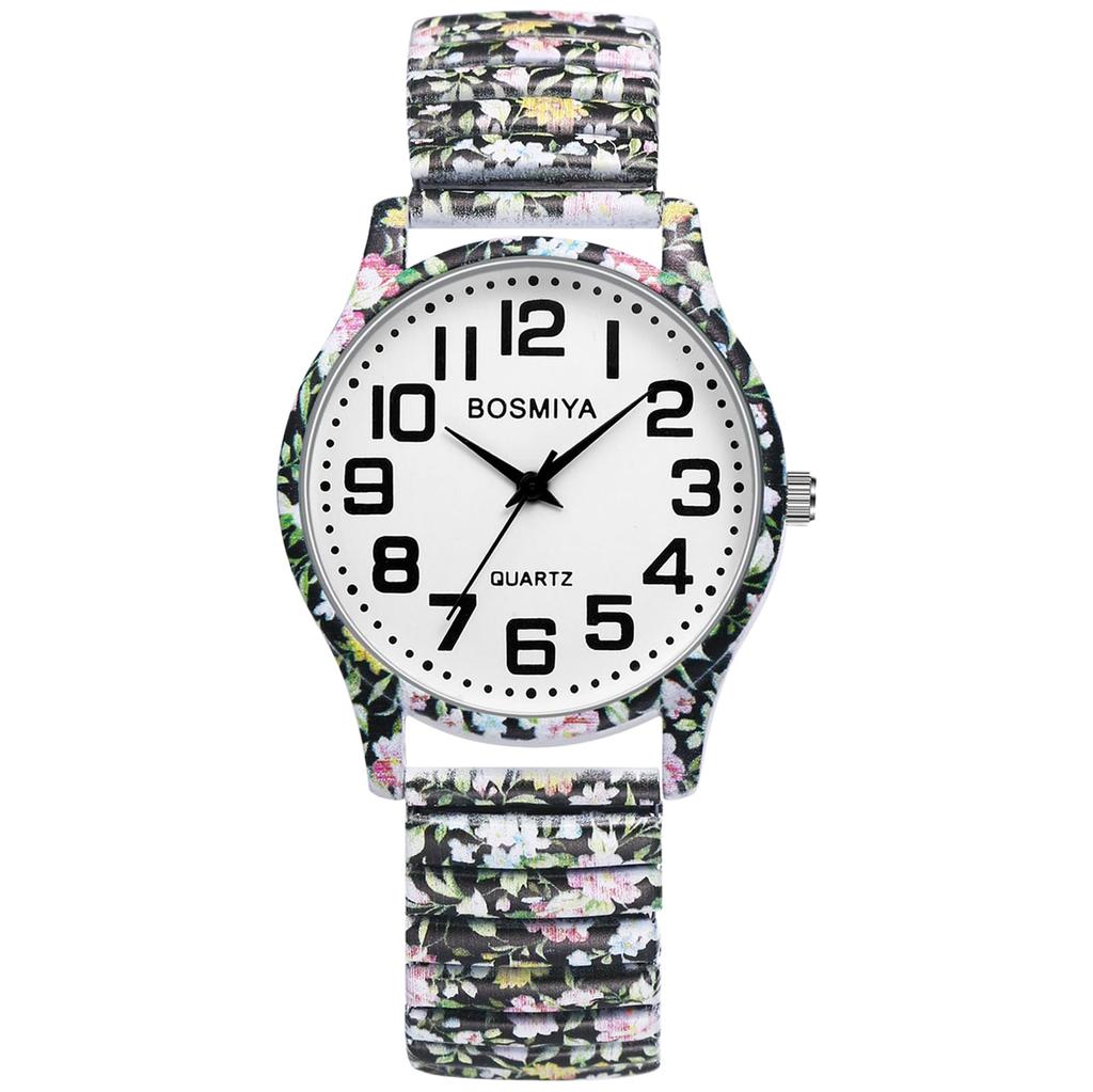 Bohemia Elastic Strap Watch Seiko Easy To Read Arabic Numerals Analog Quartz Watch Waterproof Stylish Cool Unisex Fashion Floral Print Elastic Strap