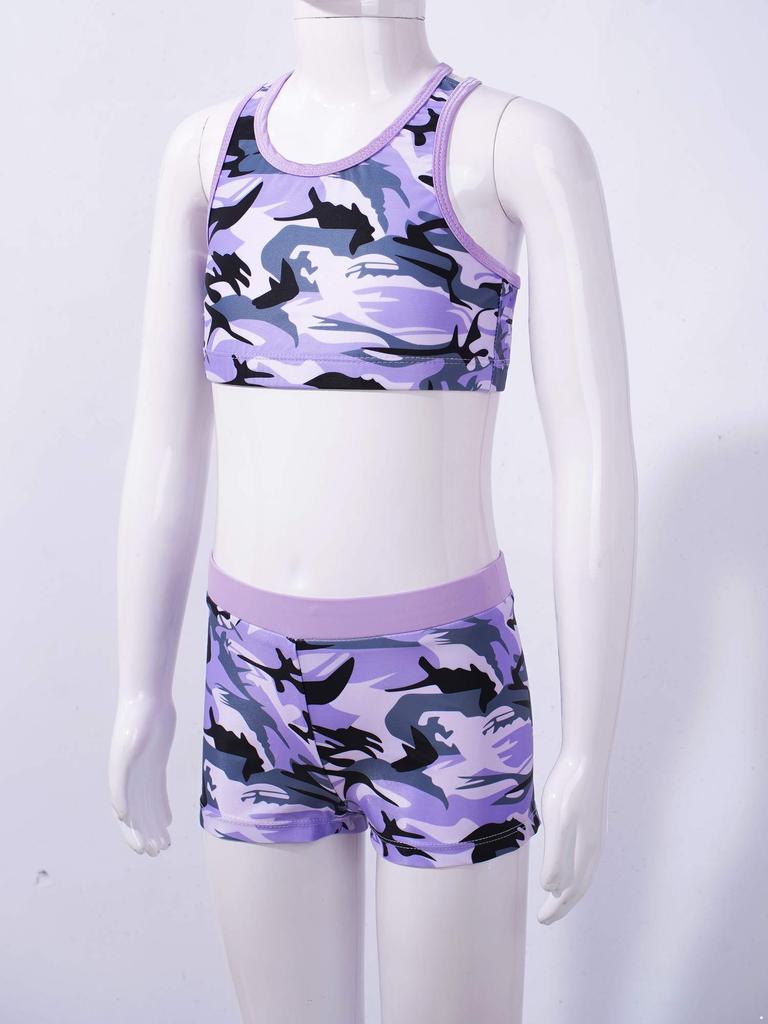 Crew Neck Patterns Printed Sleeveless Y-Shaped Back Tank Vest with Elastic Waistband Boyshorts Athletic Sets