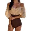 Solid Color Mesh V-neck One-piece Bikini Women's  Sexy Tight Conservative Hot Spring Swimsuit