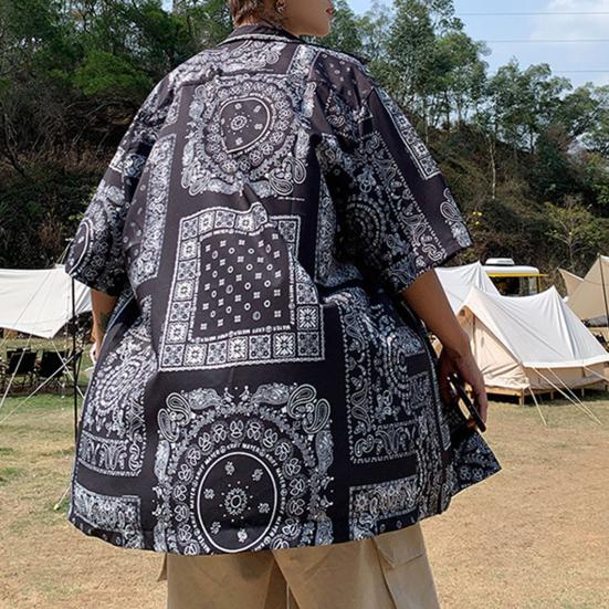 Women Shirt Lapel Short Sleeve Printing Shirt Tops Loose Fit Buttons Placket Casual Beach Vacation Tops