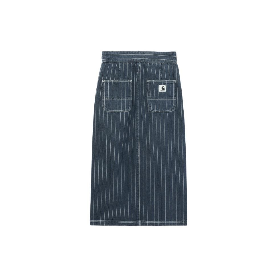 Carhartt WIP SS24 Logo Tag Stone Wash Striped Denim Long Skirt Women skirts CHXSKI033015M-BLA