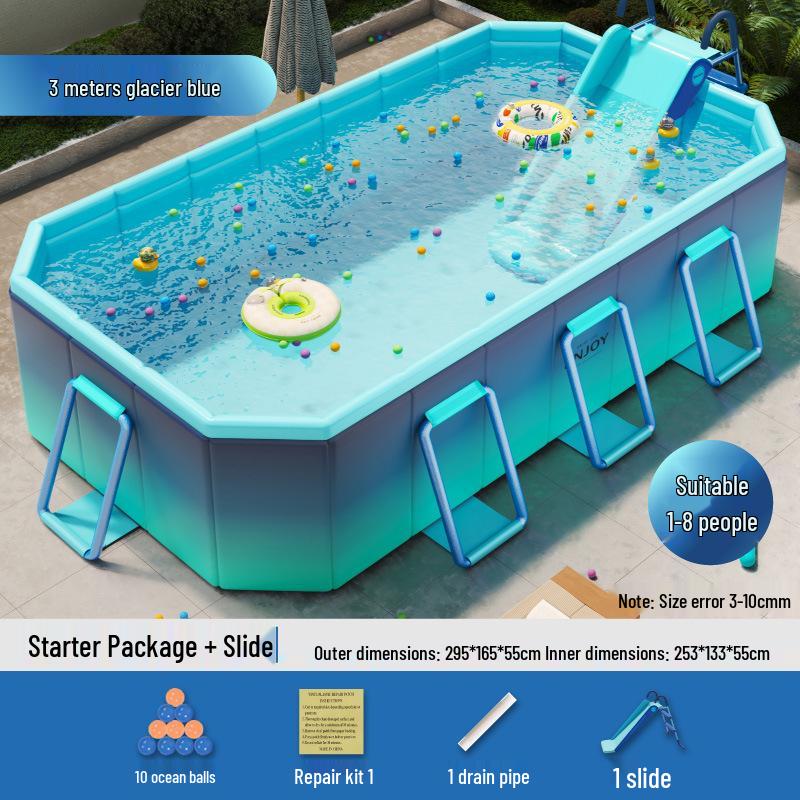 Inflatable Children's Swimming Pool with Slide - No Inflation Needed, Thickened Foldable Design for Home and Outdoor Use