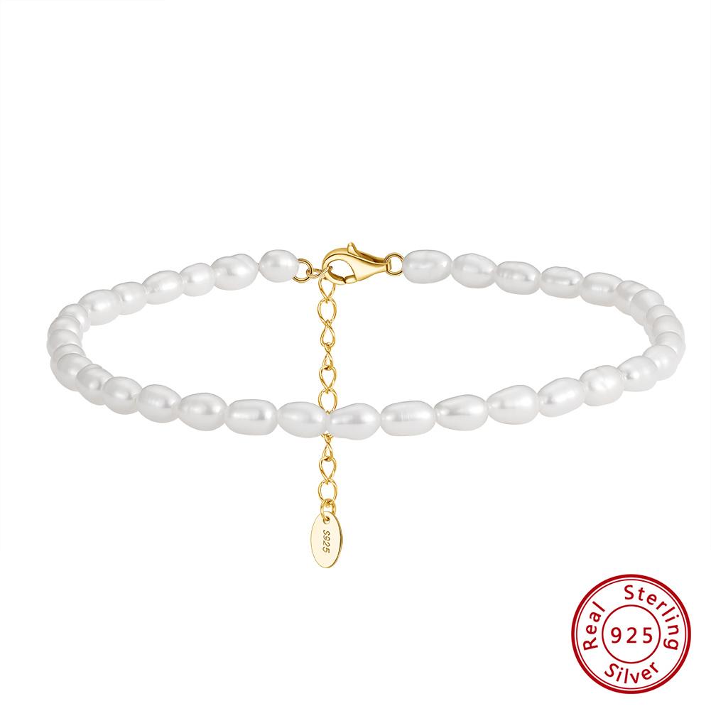 925 Sterling Silver AAA Freshwater Pearl Anklet Romantic Beach-Style Jewelry for Women 7-8mm