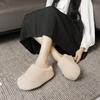 Women's retro lightweight comfortable non-slip heightening winter warm plush lining non-slip durable casual cotton one-step slippers