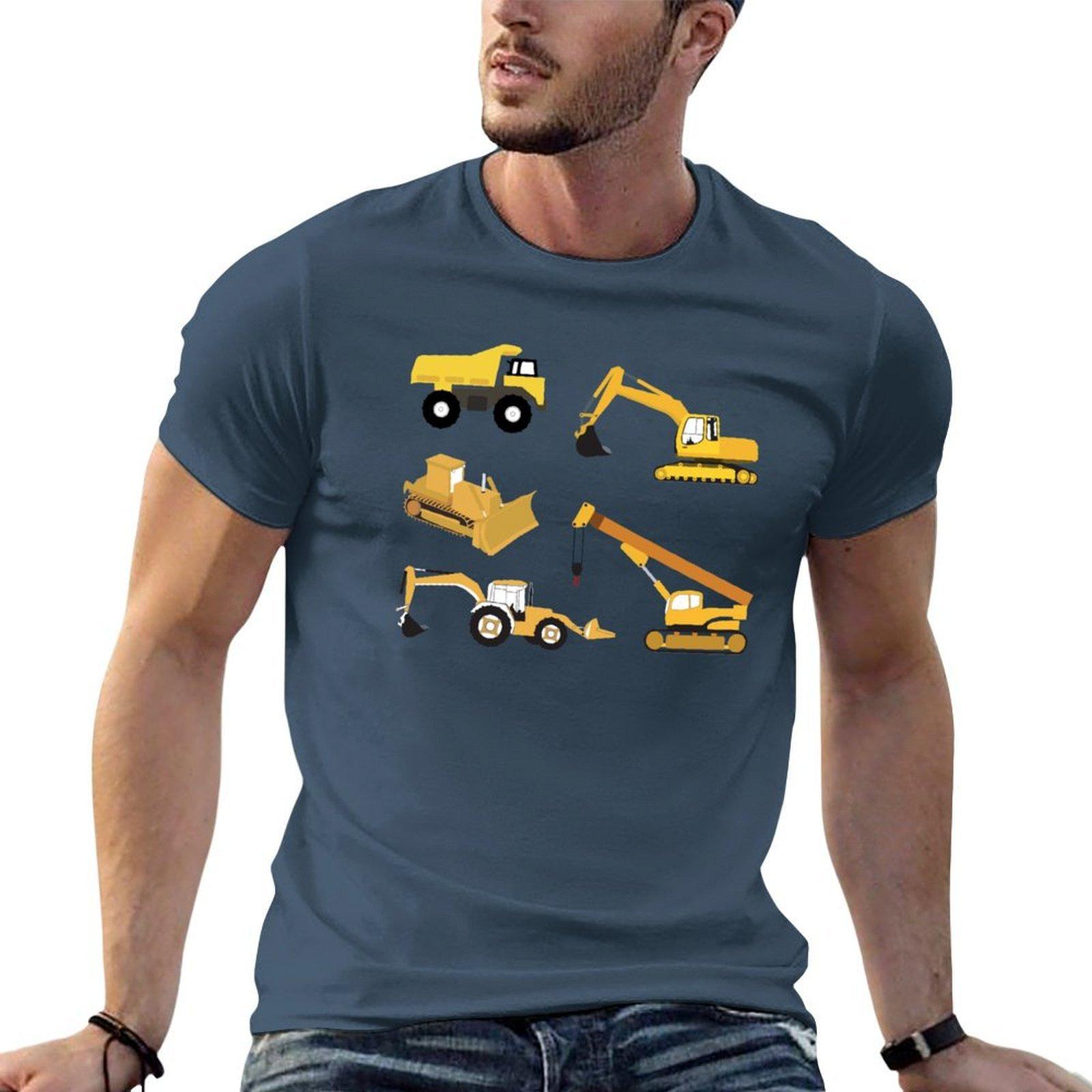Construction Trucks Excavator Crane Bulldozer And Backhoe Tshirt Casual Daily Graphic Tee S