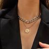 European and American Ins Retro Portrait Exaggerated Thick Chain Necklace Double Chain Hip Hop Necklace Short