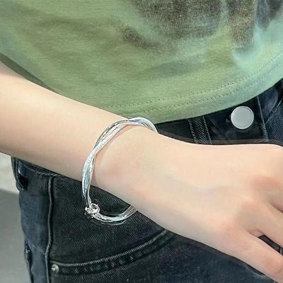 Abschlussschmuck-Geschenk, eleganter, gedrehter Armreif im chinesischen Stil, silberfarben, verstellbar, Legierung, Handgelenkschmuck mit glatter