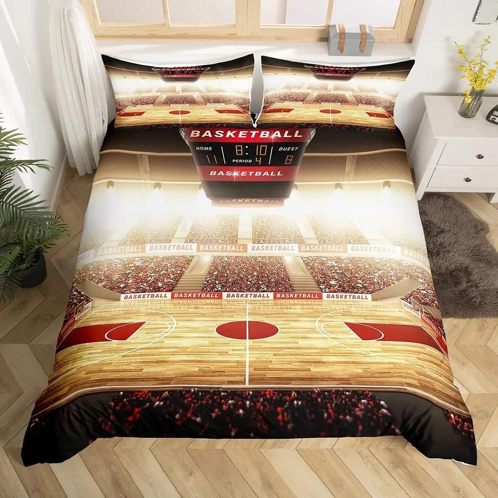 Basketball Bedding Set Kids Basketball Court Comforter Cover Set for Boys Men 3D Ball Pattern Sports Theme Duvet Cover Twin Size