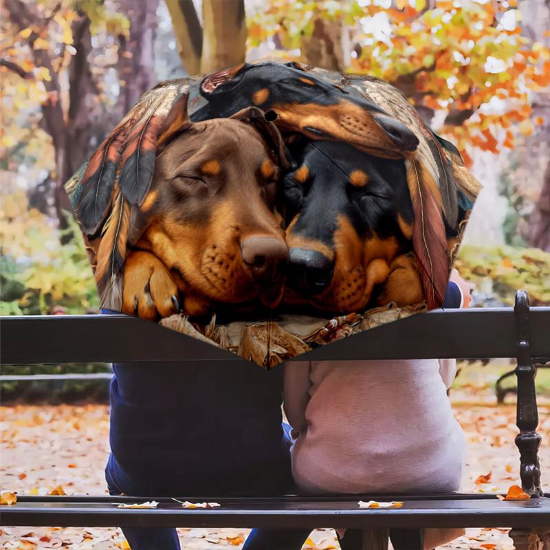 Retro Dog  Pattern, Automatic Folding Umbrella, Portable and Foldable Design, 8 Ribs, a Christmas or Birthday Gift.