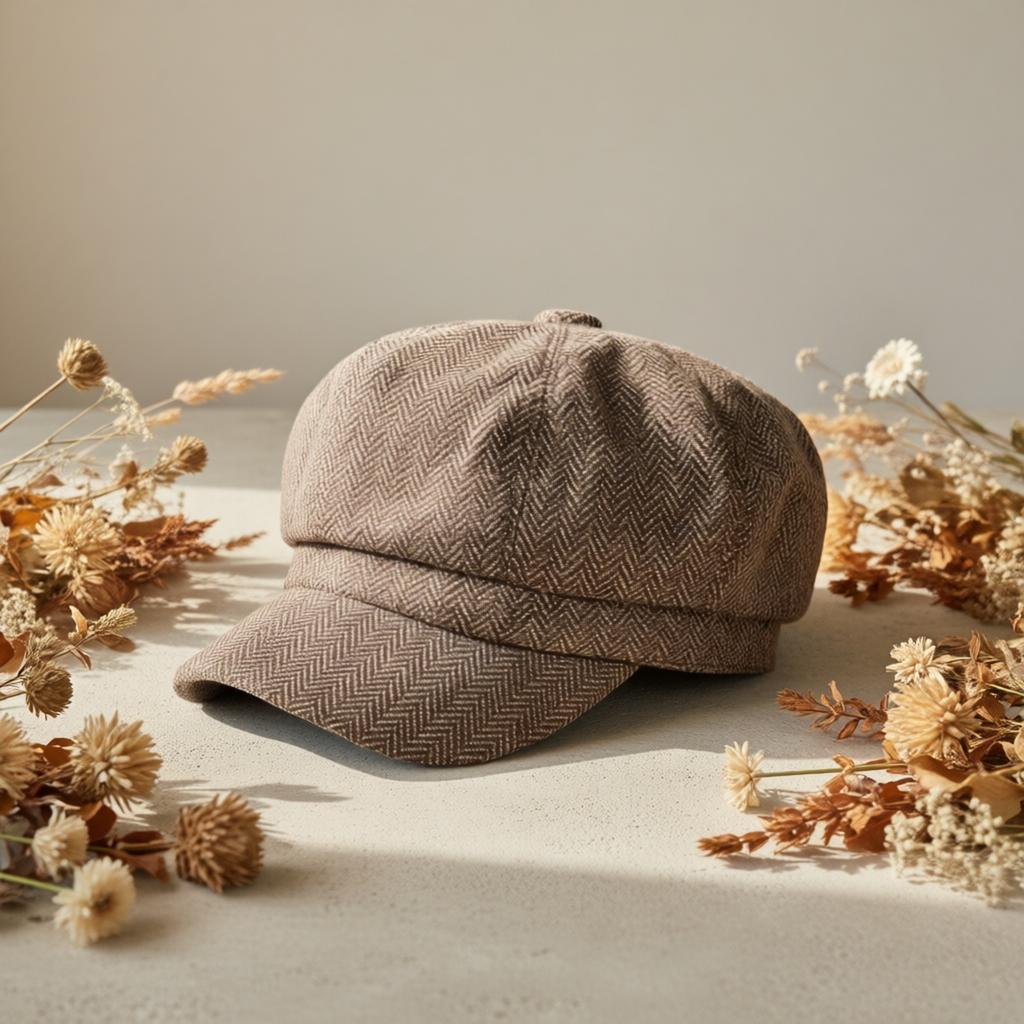 1Women's herringbone pattern octagonal beret hat, outdoor fashion casual hat suitable for autumn and winter travel, seaside parties