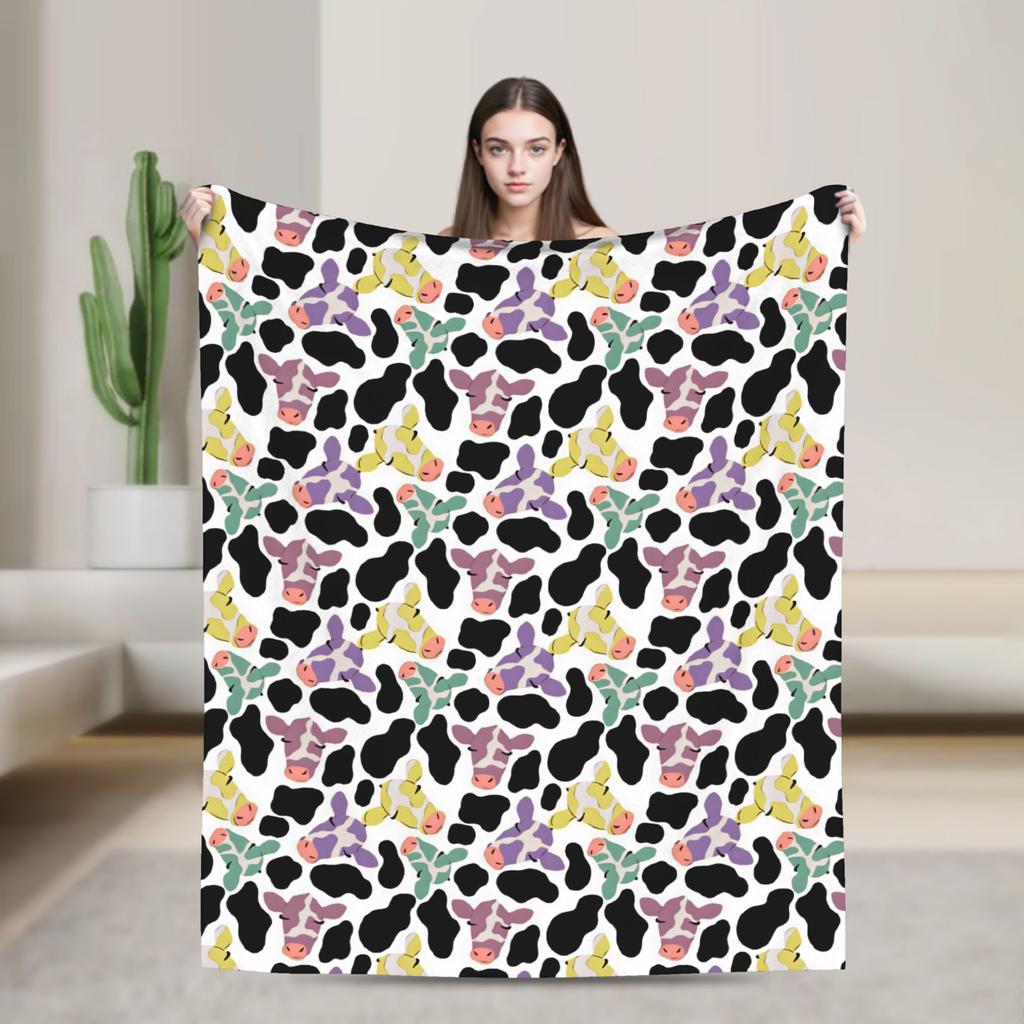 Super Soft Blanket Plane Travel Classic Black And White Cow Spot Throw Blanket Novelty Bedspread For Couch Bed