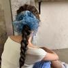 Women's Blue Lace Chiffon Big Gopchang Scrunchie Hairband